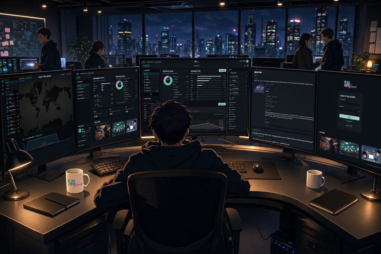 HELLO SAI dark command-center environment style reference