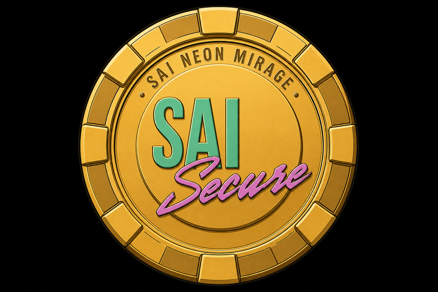 SAI Neon Mirage gold casino chip employee badge reference