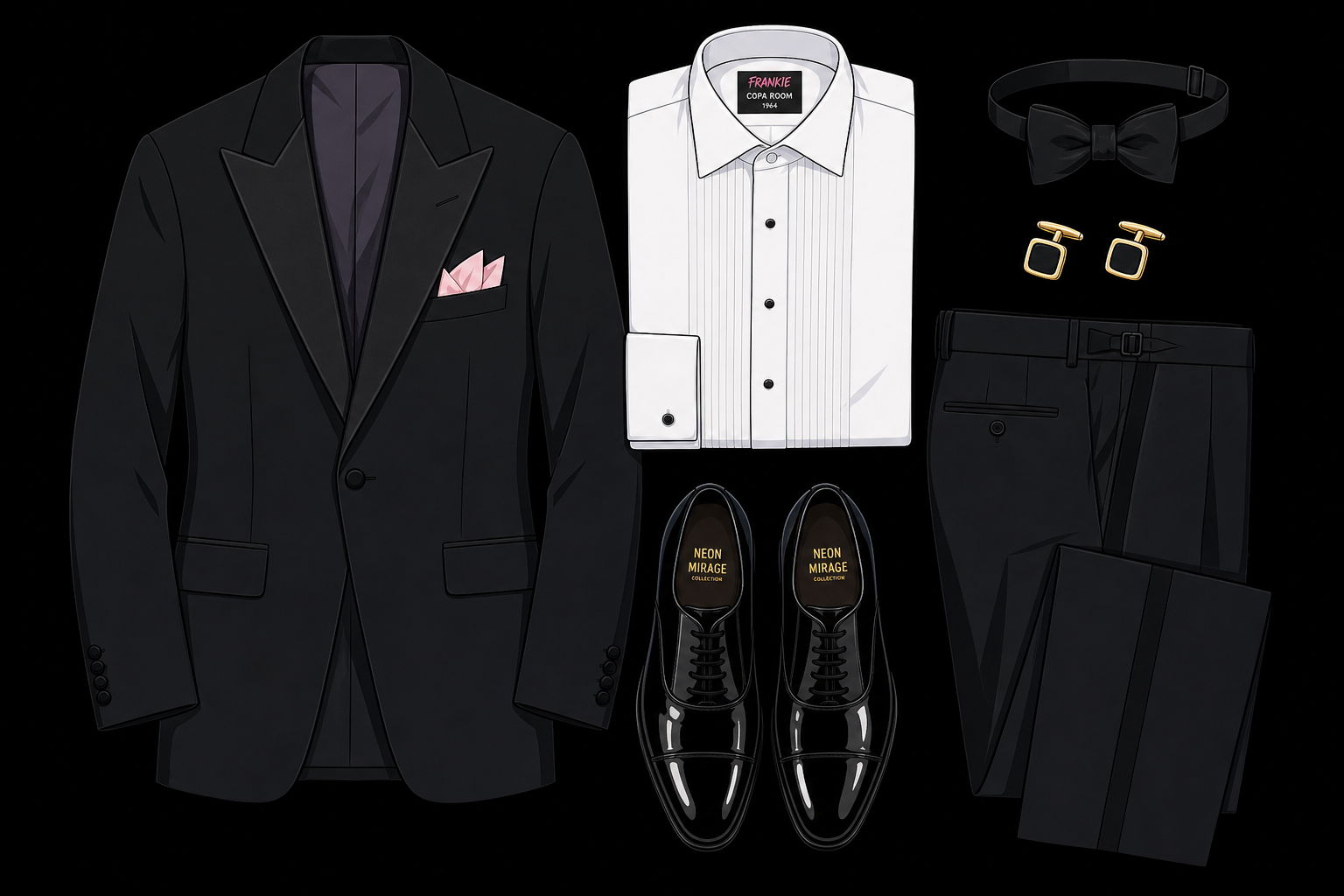 Frankie Copa tux wardrobe reference — Rat Pack crooner formal
