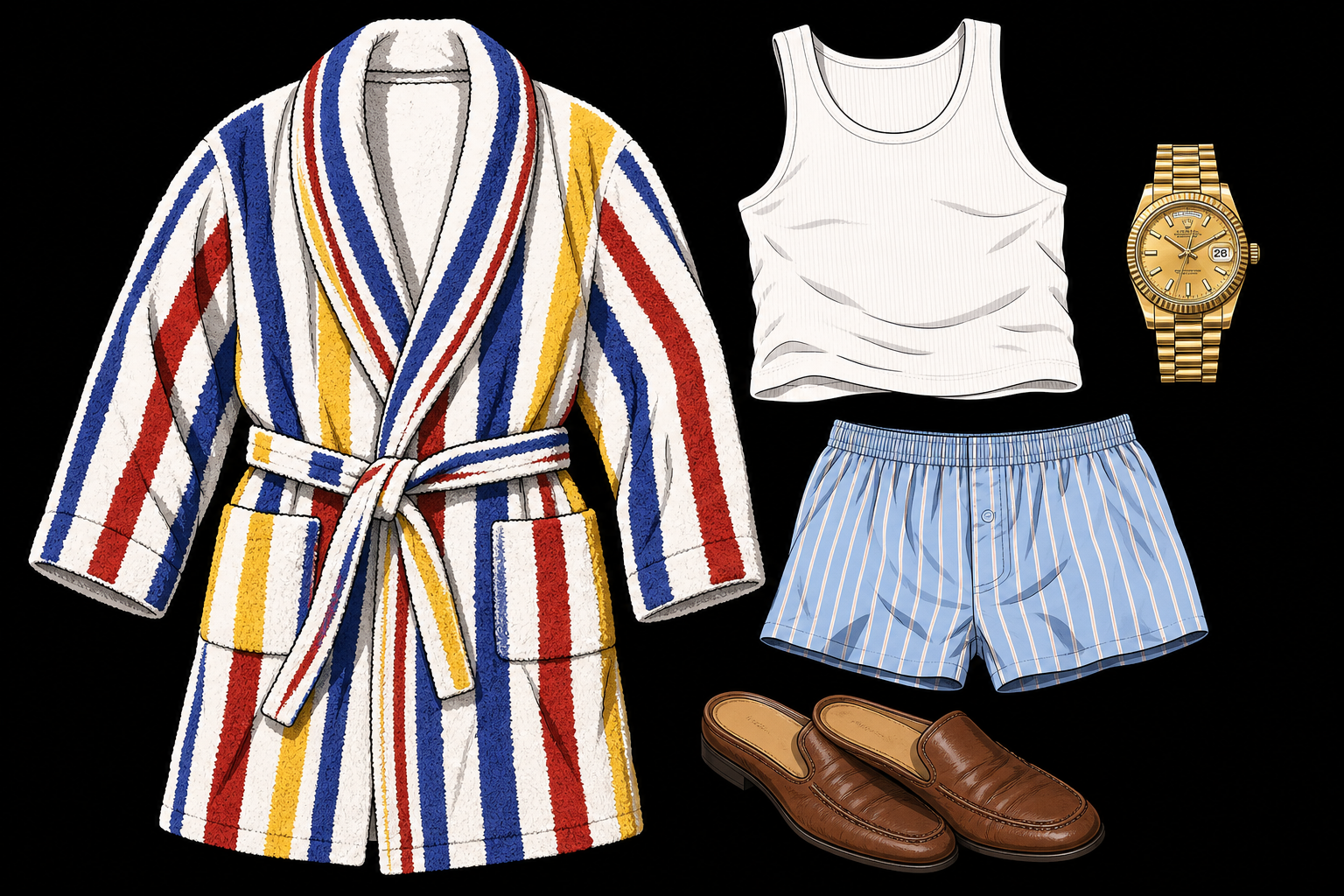 Tony bathrobe wardrobe reference — home vulnerability