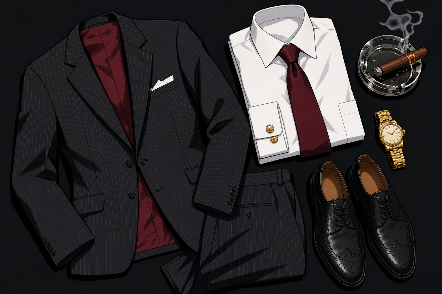 Tony suit wardrobe alternate — pinstripe boss authority