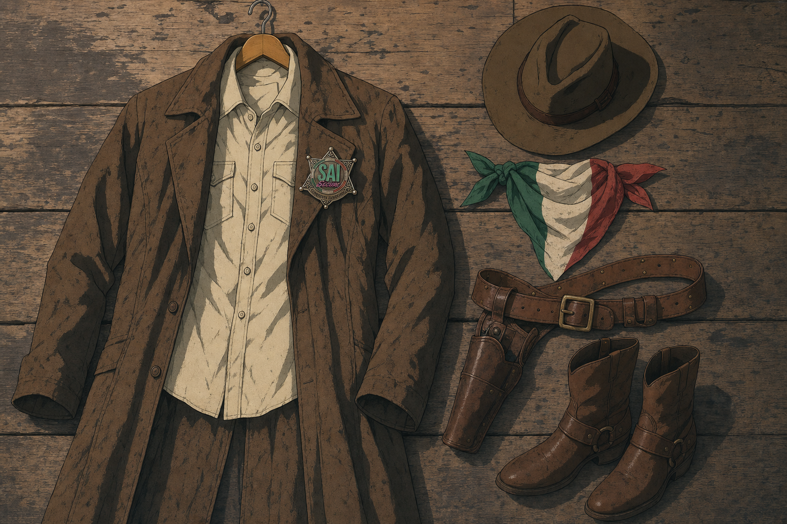 Spaghetti Junction bounty hunter wardrobe reference - full western outfit layout