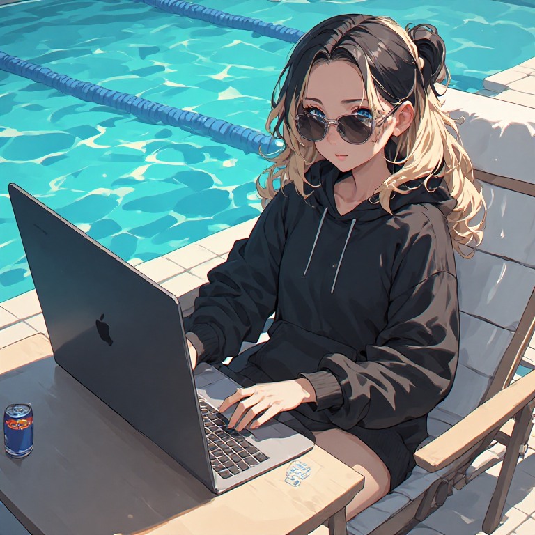 Poolside laptop summer scene